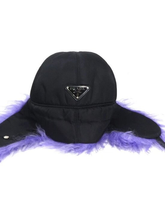 Auth PRADA Cap Black/Purple Nylon/Mohair/Silvertone main image 9